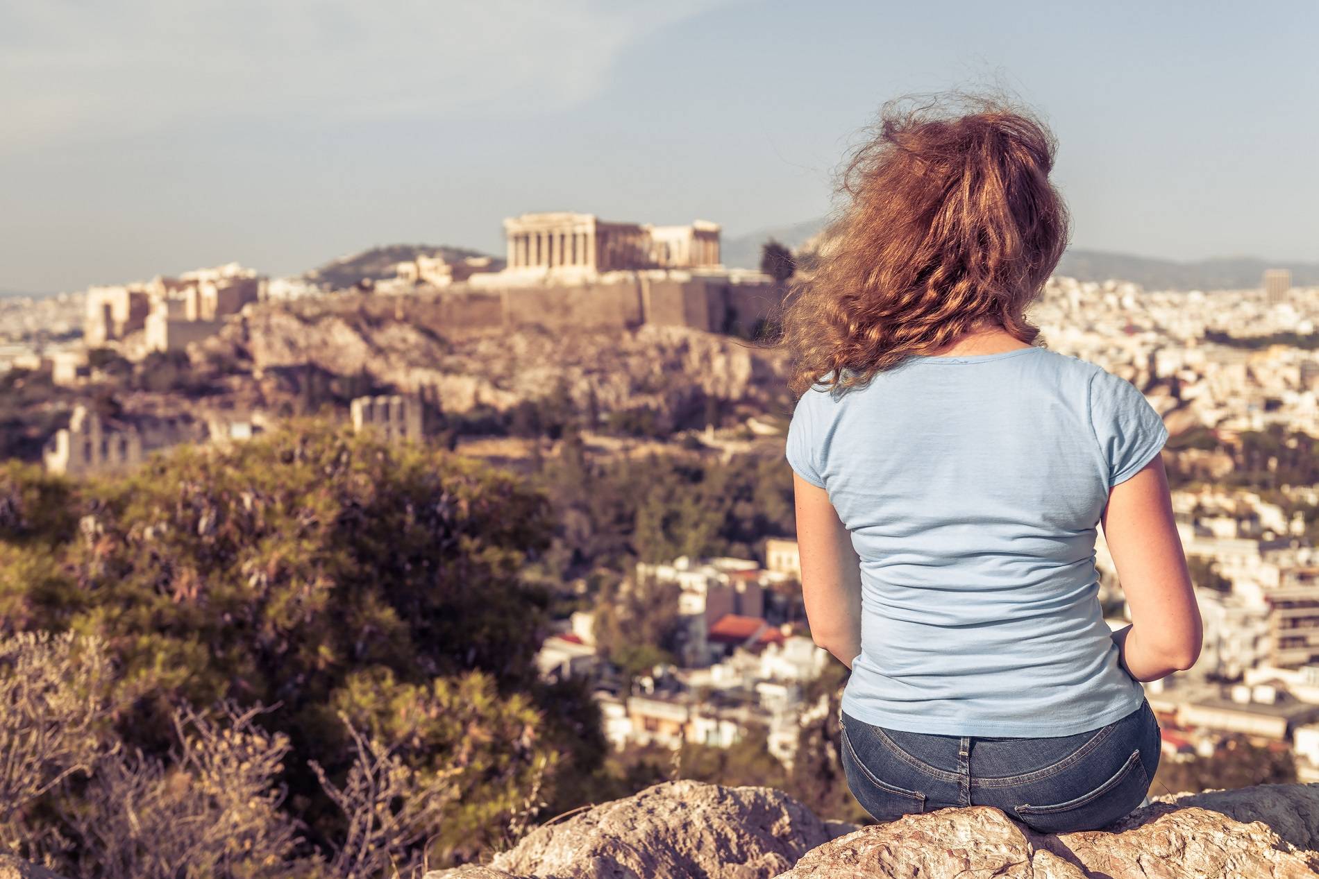 genieten van het uitzicht over Athene