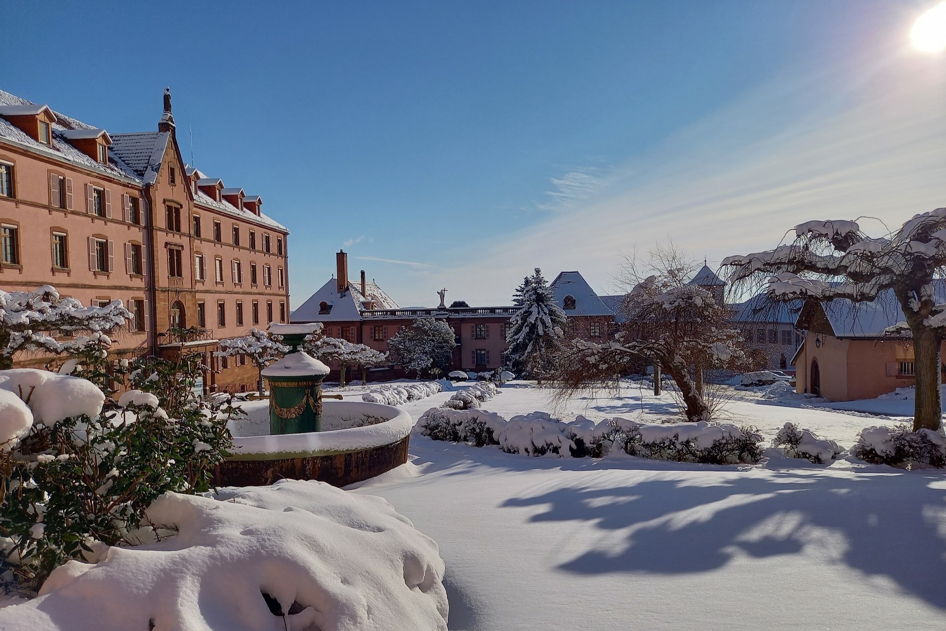 winterbeeld van het klooster van Oberbronn